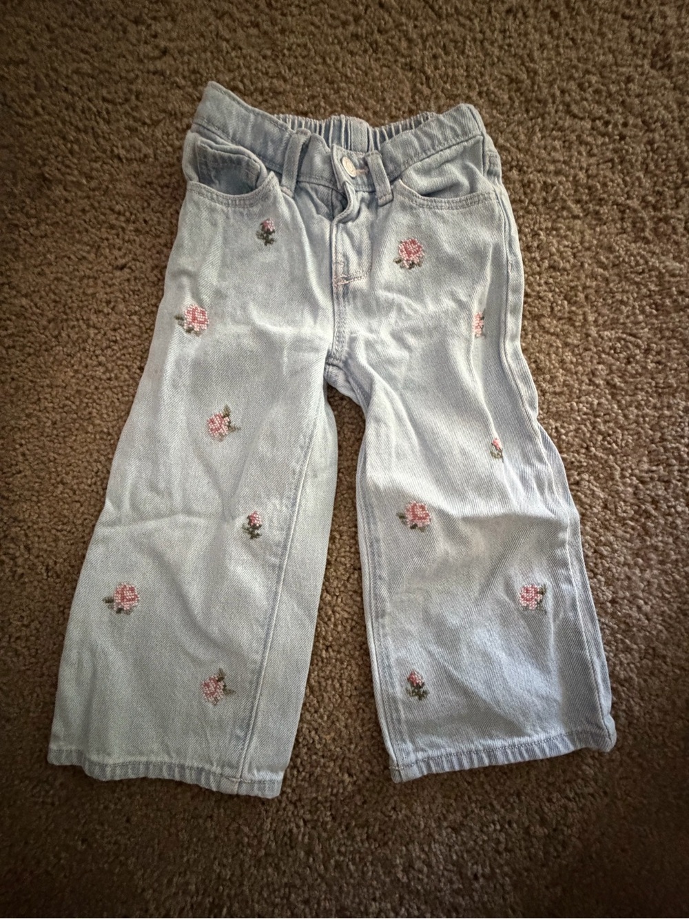 Old Navy Light Blue Denim Jeans with Pink Floral Embroidery
